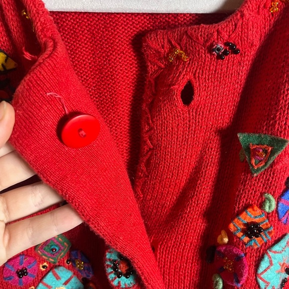 ELEMENTS Women’s button down cardigan sz L fun patchwork colorful beaded - Picture 4 of 8